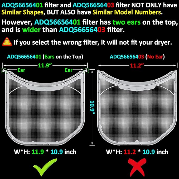 ADQ56656401 Lint Filter Replacement for LG & Kenmore Dryers, Ultra Durable Dryer Lint Screen Trap, Compatible with Part Number ADQ566564 AP4457244 PS3531962