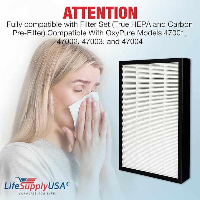 47001 HEPA + Carbon Filter Replacement Compatible with NuWave OxyPure Models 47001, 47002, 47003, 47004-2-in-1 Air Purifier Filter Set by LifeSupplyUSA