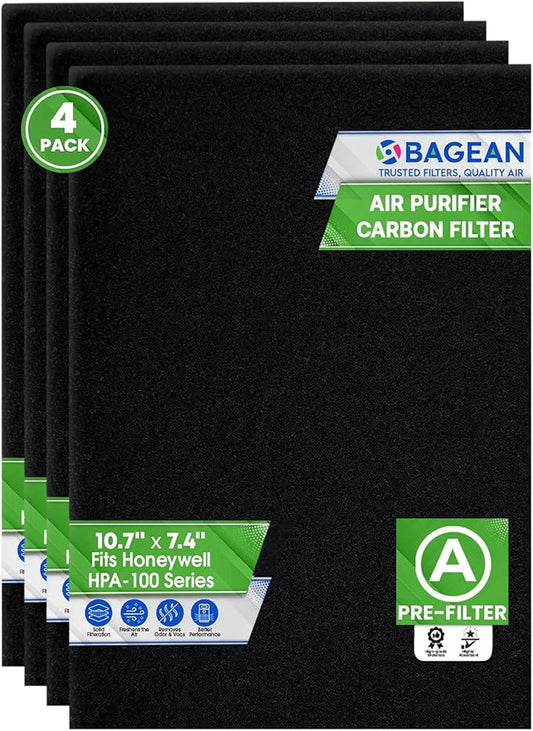 Bagean HPA100 Carbon Pre Filter A Compatible with Honeywell Air Purifier Filter Replacement - Fit HPA100 HPA5100B HPA3100B Series - Activated Prefilter A Absorbs Odor & Filters Freshen the Home (4-Pk)