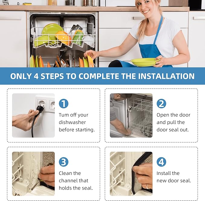 154827601 for Frigidaire Dishwasher Door Seal Gallery Parts Kenmore Electrolux Dishwasher, Seal Replacement Including 809006501 Bottom Door Gasket&154701001 Splash Shield Kit by APPLIANCEMATES