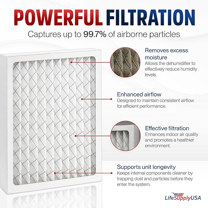 LifeSupplyUSA DH65 MERV11 Filter Replacement Compatible with Honeywell TrueDRY DH65 DR65 Dehumidifiers Part 50049537-005 50033205-009