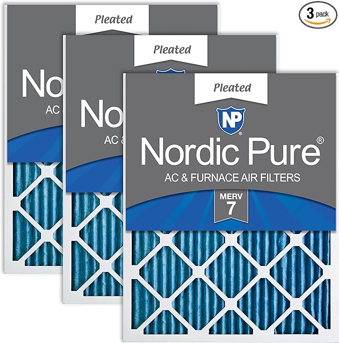 Nordic Pure 25x25x1 (Actual Size: 24 1/2 x 24 1/2 x 3/4) Pleated MERV 7 Air Filters 3 Pack