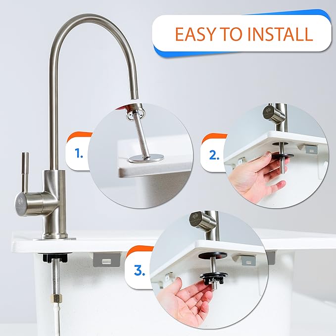 Aquaboon Non-Air Gap RO Faucet Brushed Nickel - Reverse Osmosis Faucet - Drinking Water Faucet for Kitchen Sink fits Water Filtration System - Filtered Water Faucet Stainless Steel - Beverage Faucet