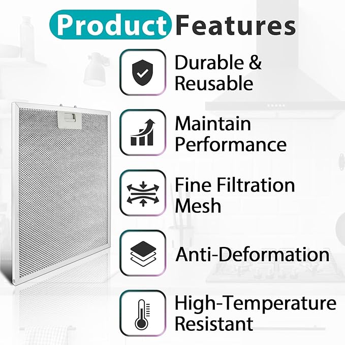 2 Pcs WA0575 Range Hood Filter with Cotton Layer, 14.4"x13.5" Compatible with Vissani 30-inch Pyramid/Wall Mount, 5-Layer Aluminum Mesh for Enhanced Grease & Smoke Filtration