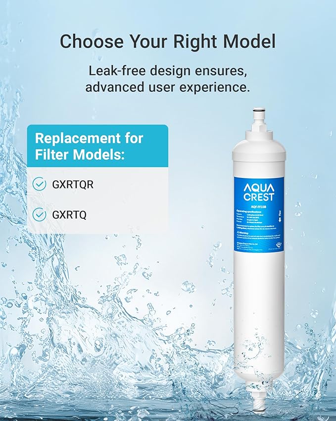 AQUACREST GXRTQR Inline Water Filter, NSF Certified, Compatible with GE GXRTQR, GXRTQ System, Reduces Chlorine, Fluoride, Limescale and More, For Refrigerator, IceMaker, RVs (2 Filters)