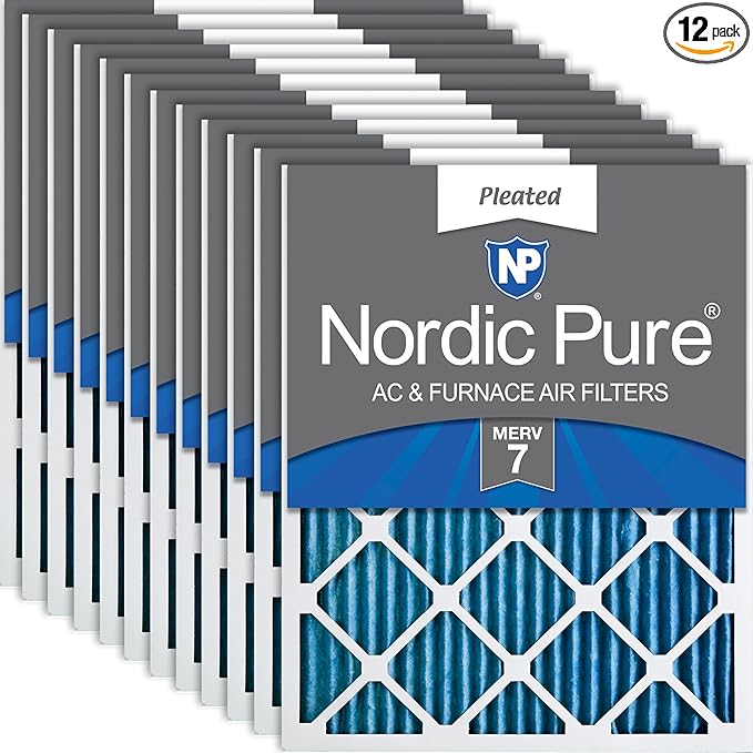 Nordic Pure 12x18x1 (Actual Size: 11 1/2 x 17 1/2 x 3/4) Pleated MERV 7 Air Filters 12 Pack