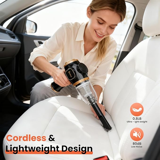 Mini Car Vacuum 15000Pa Portable Cordless Handheld Vacuum Cleaner and Air Duster with 2 Filter for Car, Sofa, Office, Pet, Home (Black & Gold)