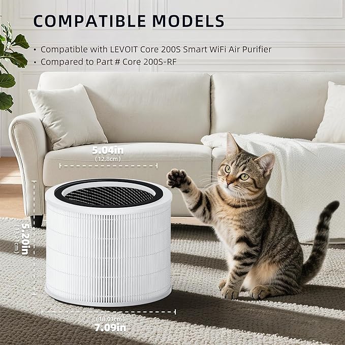 Funmit Core 200S Replacement Filter for Core 200S Smart WiFi Air Purifier, 3-in-1 Filter Replacement and High-Efficiency Activated Carbon, Part # Core 200S-RF, 4 Pack