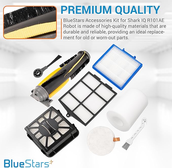 BlueStars Accessories Kit for Shark IQ AV1010AE R101AE RV1001AE AV911S AV993 RV1000 UR1000SR Robot Vacuum Cleaner - 1 main brush, 6 side brushes, 4 Filter Kit, 1 Pre-Motor Foam + Cleaning Tool