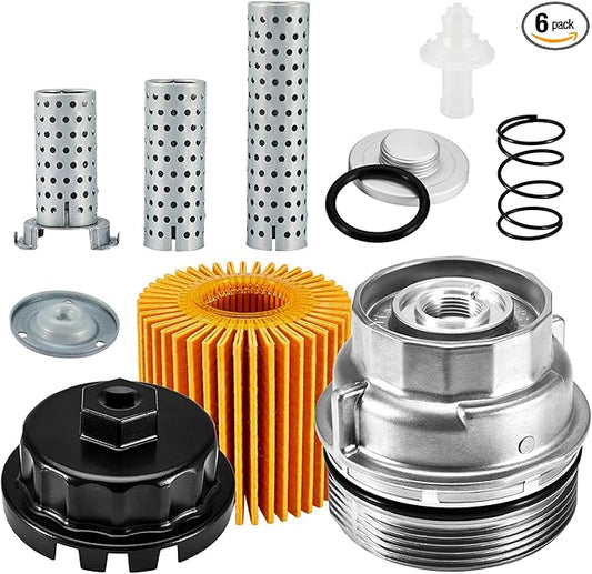 Oil Filter Housing Cap Assembly Kit 15620-31060 with Oil Plug Fit for Toyota 2005-2019 Tundra RAV4 4Runner Camry Highlander Tacoma Avalon Sienna Venza Lexus RX350 Replacement 1562031060 15643-31050