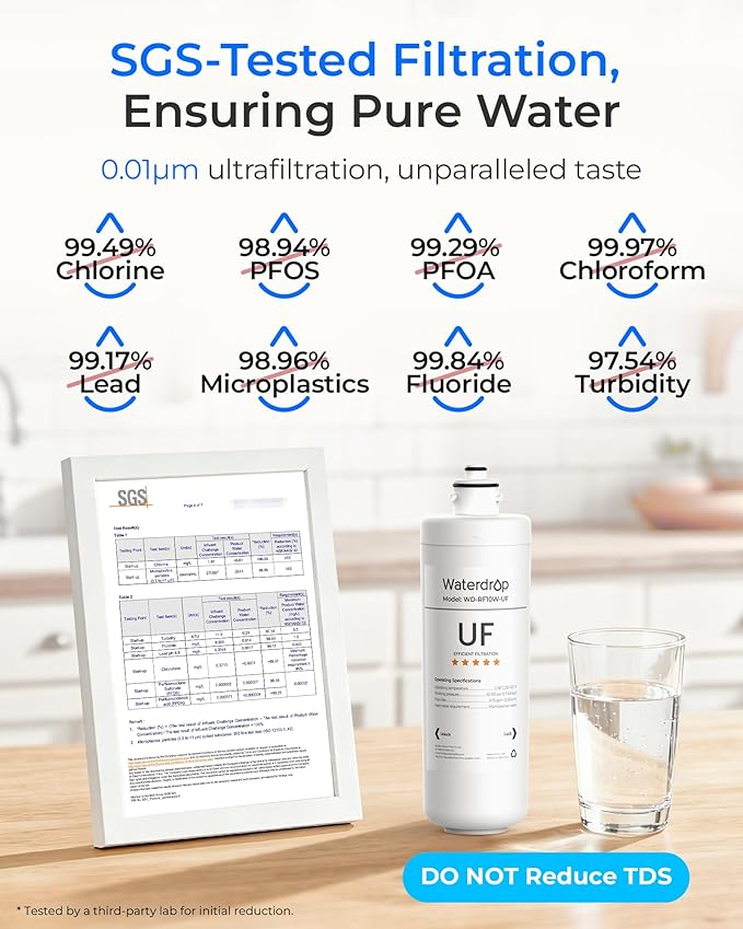 Waterdrop RF10W-UF 0.01 Micron Water Filter, Reduces Lead, Chlorine, Bad Taste & Odor, 11K Gallons High Capacity, Replacement for Waterdrop Under Sink Water Filtration System, White