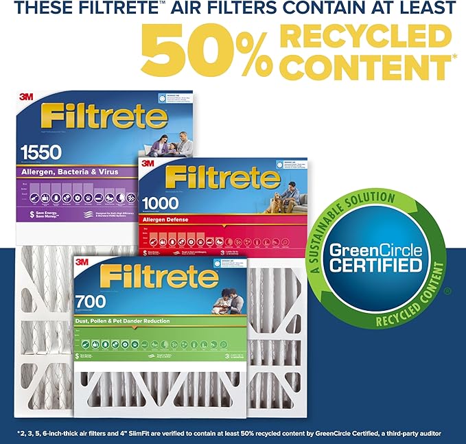 Filtrete 20x25x5 Air Filter MERV 12, MPR 1550 Certified Asthma & Allergy Friendly 1-Pack, Fits Trion AirBear, AC Furnace HVAC Filters, Pleated Electrostatic (Actual Size 19.56 x 24.13 x 4.75 in)