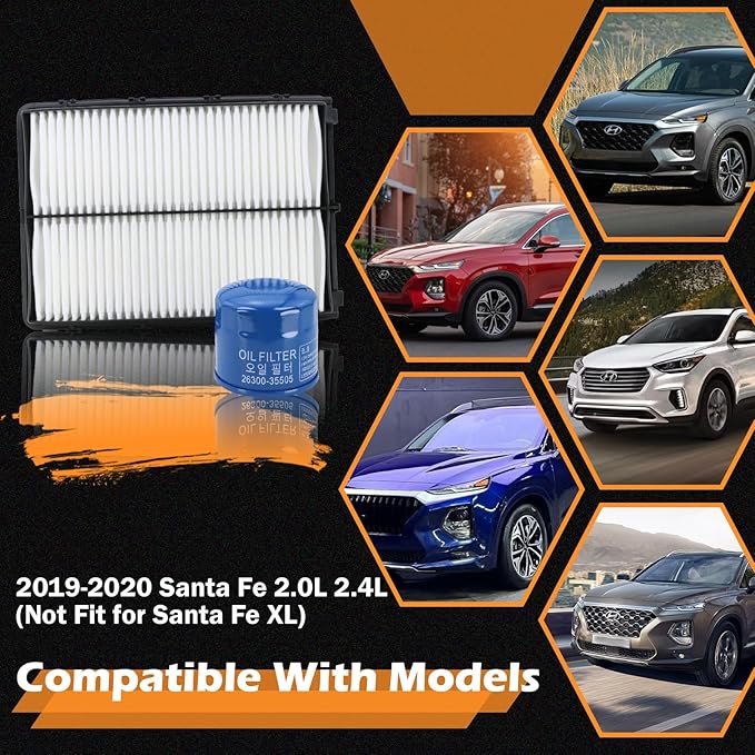 Kefly 28113-A9100 Engine Air Filter & 26300-35505 Oil Filter Fit for 2019-2020 Hyundai Santa Fe 2.0L 2.4L