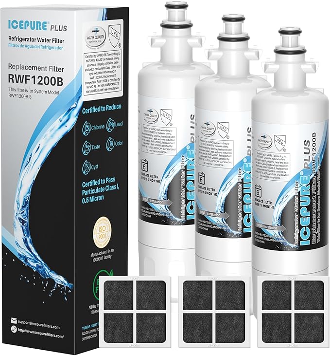 ICEPURE PLUS ADQ36006101 NSF/ANSI 53 & 42 Certified Refrigerator Water Filter, Remove Lead, Replacement for LG LT700P, Kenmore Elite 9690 469690 CLCH106 ADQ36006102 FML-3 and LT120F Air Filter, 3Combo