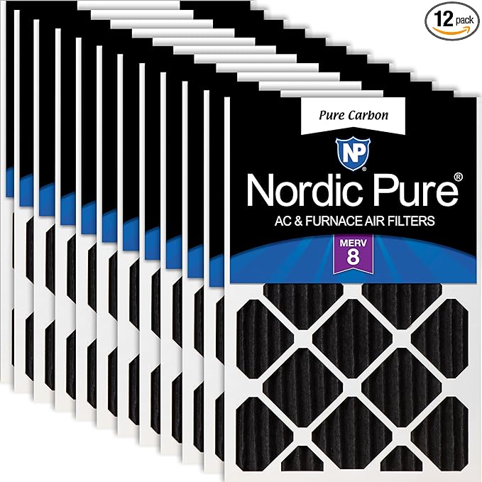 Nordic Pure 16x20x2 (Actual Size: 15 1/2 x 19 1/2 x 1 3/4) Pure Carbon Pleated Odor Reduction Merv 8 Furnace Filters 12 Pack