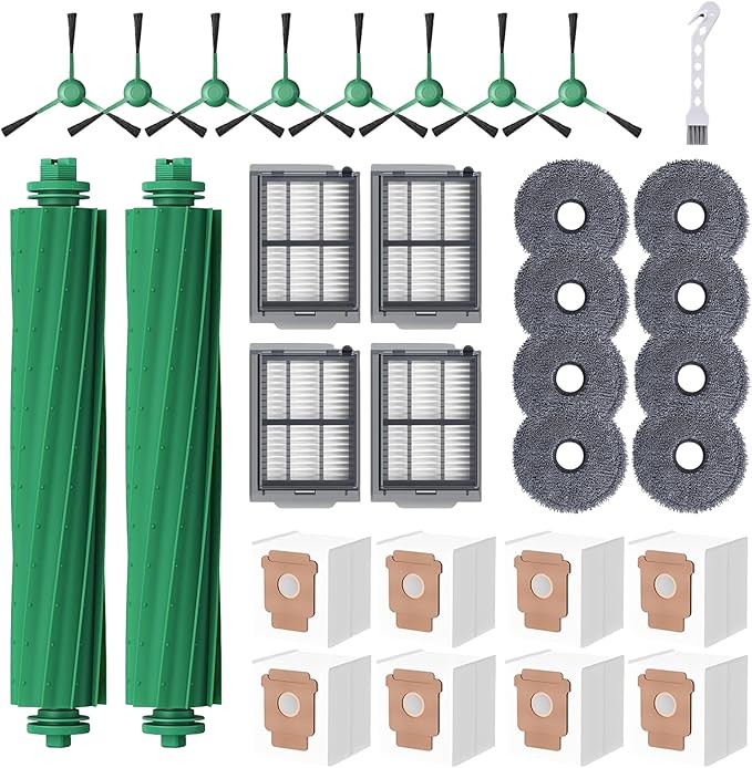 31 Pcs Replacement Parts Kit Compatible with Roomba 405 505 Combo Series, Includes 2 Main Brushes, 4 Filters, 8 Side Brushes, 8 Vacuum Bags, 8 Mop Pads