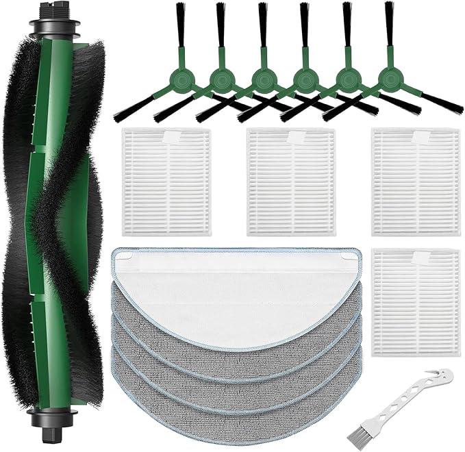 16Pack Replacement Parts for iRobot Roomba Essential Q0120 Y0140 Q0520 Q011 Y0110 Robot Vacuum Cleaner, Accessories Kit:1 Roller Brush,4 HEPA Filters, 4 Mopping Pads,6 Side Brushes,1 Cleaning Brush
