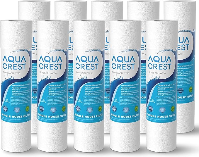 AQUA CREST AP110 Whole House Water Filter, Sediment Filter, 5 Micron, Replacement for 3M® Aqua-Pure AP110, Culligan® P5, APEC, GE FXUSC, Whirlpool®, Any 10" x 2.5" Home Water Filter, Pack of 10