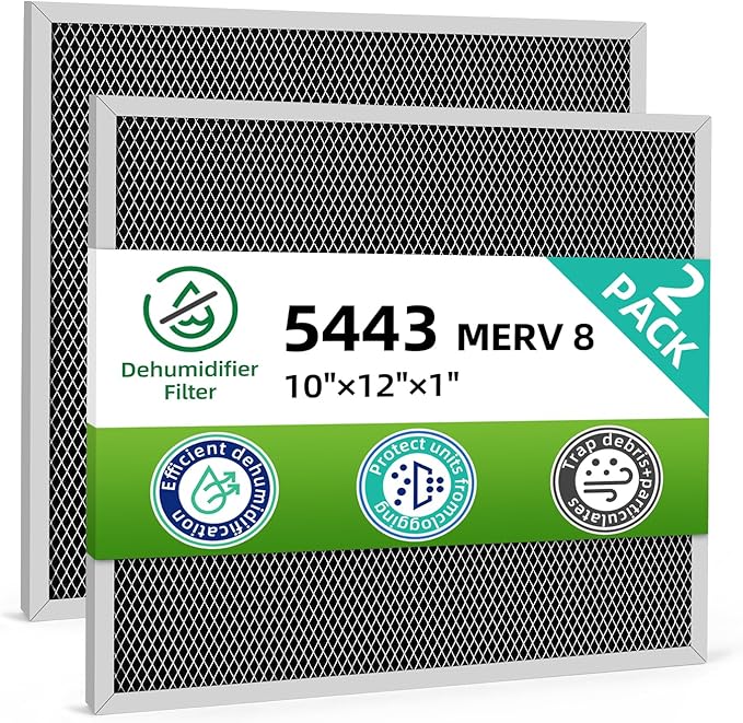 5443 Washable Dehumidifier Filter MERV 8 Compatible with Aprilaire Whole-House Dehumidifiers Models 1830 1850 1852 and Ventilation Models 8191 8192,10x12x1,2 Pack