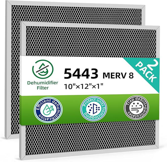 5443 Washable Dehumidifier Filter MERV 8 Compatible with Aprilaire Whole-House Dehumidifiers Models 1830 1850 1852 and Ventilation Models 8191 8192,10x12x1,2 Pack