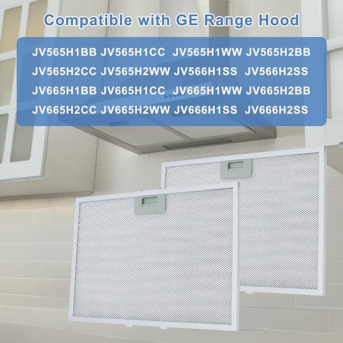 WB02X11012 Range Hood Grease Filter Compatible with GE 5 Layer Aluminum Vent Range Hood Filters JV566H1SS JV566H2SS JV665H1BB JV665H1CC JV665H1WW, 17-1/2 x 11-5/8 Inches - 2 Pack