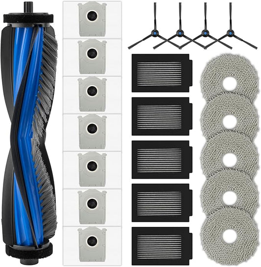 (22 Pack) T50 Max Pro Omni Replacement Parts Compatible with ECOVACS DEEBOT T50 Max Pro Omni Robot Vacuum, 1 Roller Brush, 4 Side Brushes, 7 Dust Bags, 5 HEPA Filters, 5 Mop Pads, Accessories Kit
