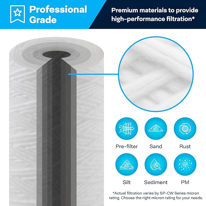 SpiroPure SP-CW10-40 40x2.5 10 Micron String-Wound Polypropylene Sediment Water Filter Cartridge SWC-25-4010 (Case of 20)