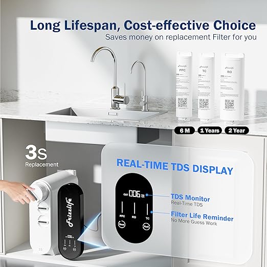 Frizzlife 600GPD Reverse Osmosis Water Filter System, NSF/ANSI 58&53&42&372 Standard, 11 Stage Tankless RO Water Filter, Under Sink Water Filtration, 2:1 Pure to Drain, Reduces TDS, BPA Free, PX600