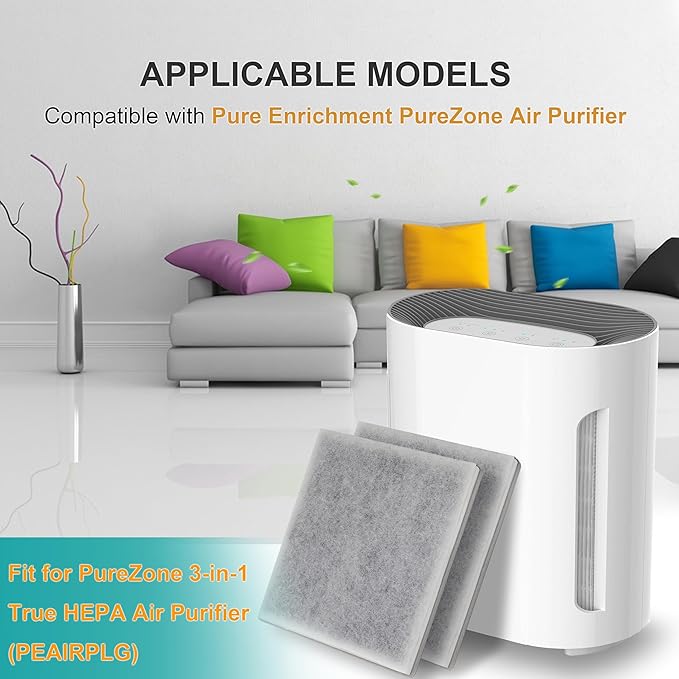 3-in-1 True HEPA Replacement Filter Compatible with Pure Enrichment PureZone Air Purifier PEAIRPLG, Part number PEAIRFIL, 2-Pack