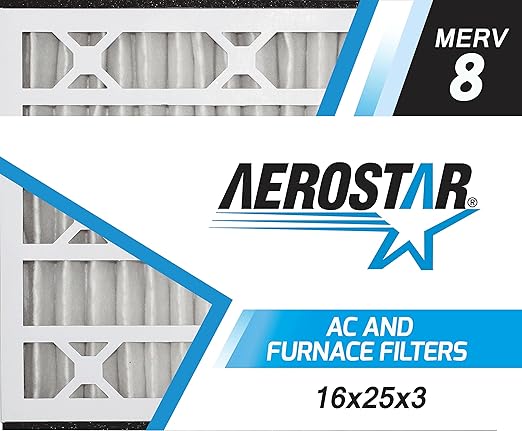 Aerostar 16x25x3 MERV 8 - 3 Count - High Efficiency Pleated HVAC, Furnace & Air Conditioner Filters - Removes Dust, Lint, Mold & Allergy-Causing Pollen