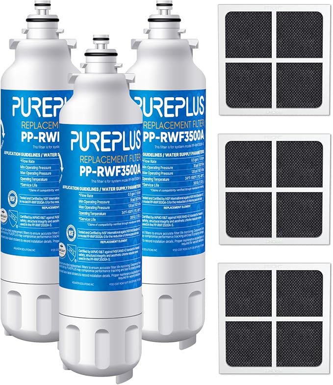 PUREPLUS Replacement for ADQ73613401, LG® LT800P®, LT800PC, ADQ736134, ADQ73613402, LSXS26326S, LSXS26366S, LSXS26366D, LMXC23746S, 46-9490, Refrigerator Water Filter and LT120F® Air Filter, 3 Combo