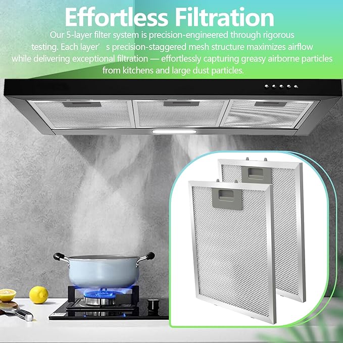 2-Pack S97018029 Range Hood Filter Replacement, 5-Layer Aluminum Mesh Grease Filter for Broan B5 Series & Compatible Hoods, 9x10.25 Inches, Fits Part #99010123, 88152, 97007996 By Seteams
