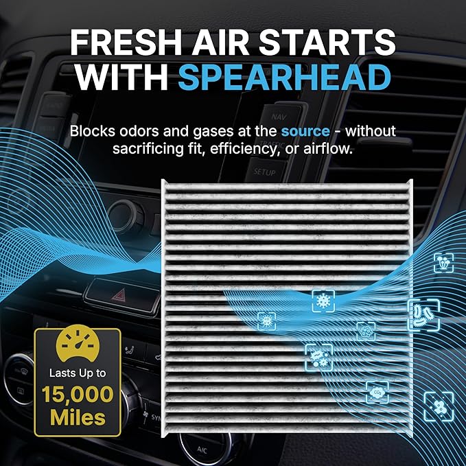 Spearhead Odor Defense Breathe Easy AC & Heater Cabin Filter | Fits Select 2008-2021 C-Class, CLS, E-Class, GLK, AMG GT, SL-Class, SLS AMG | Up to 25% Longer Lasting w/Activated Carbon (BE-934)