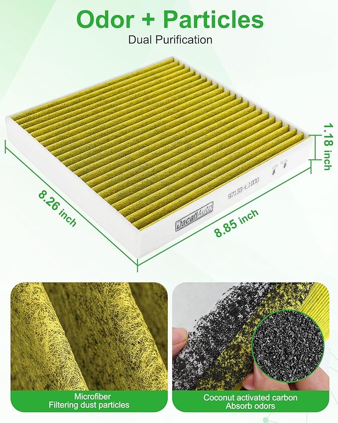 Cabin Air Filter for Hyundai Elantr/Elantra N/Ioniq/Kona/Santa Cruz/Santa Fe/Sonata/Tucson; for Kia EV6/EV9/K4/K5/Niro/Niro EV/Sorento/Sportage; for Genesis GV60. Replace 97133-N9100, PC99594P