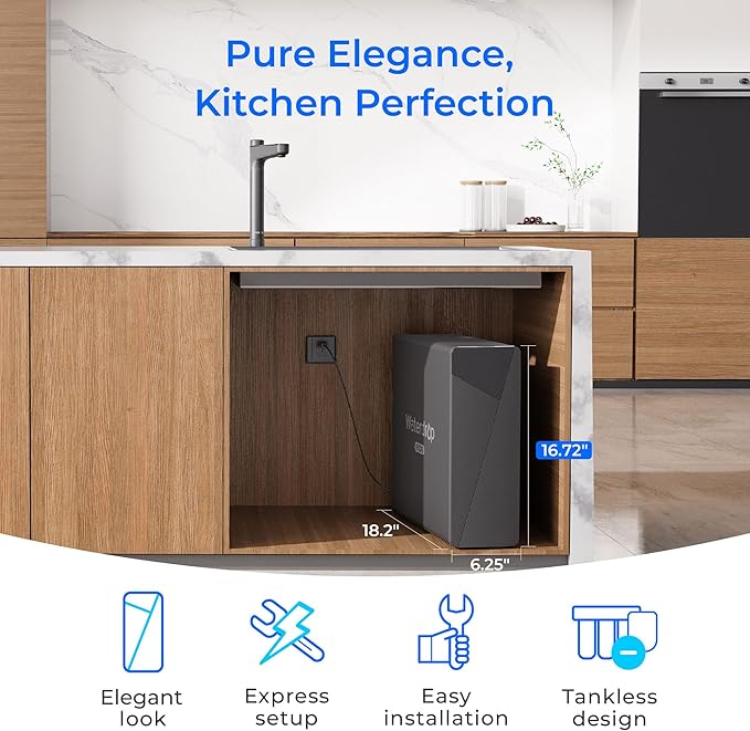 Waterdrop X16 Tankless Reverse Osmosis System, Alkaline Mineral, NSF/ANSI 42&58&372 Certified, 1600 GPD RO System, 11-Stage Filtration, UnderSink, 3:1 Pure to Drain, Smart Black Faucet, BPA Free