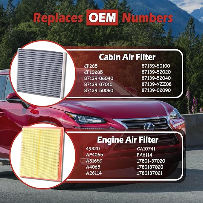 CA10741 Engine Air Filter and CF10285 Cabin Air Filter kit Compatible with 2010-2018 Toyota Prius 2016-2018 Rav4 Hybrid 2011-2017 Lexus CT200H 2015-2021 NX300H Replaces 17801-37020 CP285
