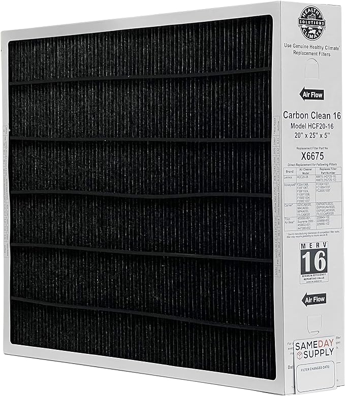 Lennox Healthy Climate Lennox X6675 20x25x5 Healthy Climate Carbon-Clean MERV 16 Filter Bundle with Same Day Supply Filter Change Reminder Magnet (1-Pack)