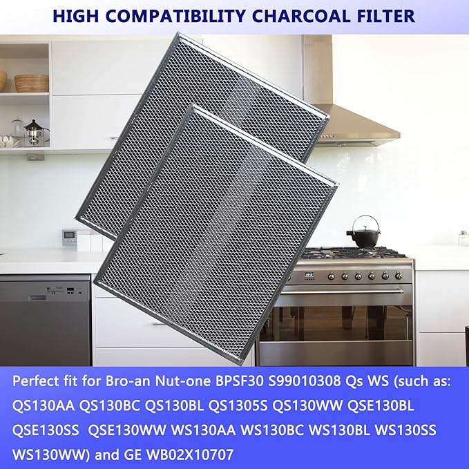 2-Pack Upgraded S99010308 BPSF30 Range Hood Charcoal Filters 10.8"x13.3" Fit GE WB02X10707 S-ears Allure Range Hood Filter and Bro-an Nut-one QS WS Non-Ducted carbon Replacement Filter