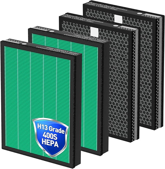 FFsign 400/400S Replacement Filter for Coway Airmega Max2 400 400S 400(G) 400S(G) Air Puri-Fier, 4 Pack Max 2 H13 Green True HEPA & Active Carbon Filter, AP-2015-FP, 2 Set