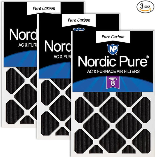 Nordic Pure 18x20x2 (Actual Size: 17 1/2 x 19 1/2 x 1 3/4) Pure Carbon Pleated Odor Reduction Merv 8 Furnace Filters 3 Pack