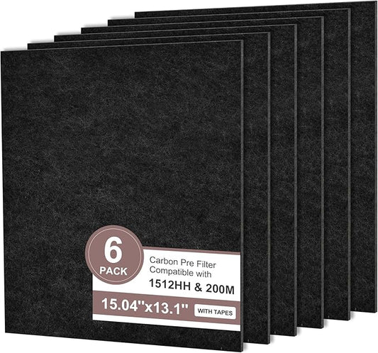 [Smoke Remover] Activated Carbon Pre-filters Compatible with Coway Airmega AP-1512HH & 200M Air Purifier, Remove Odor, VOCs Eliminator, Fresh Air, Include 12 Self-Stick Strips, Black 6-Pack