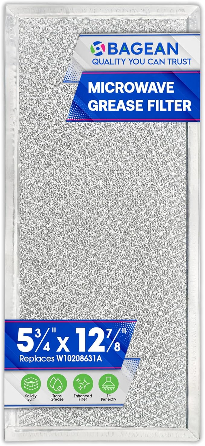 Microwave Filter Replacement 5.78" x 12.91" Fits W10208631A Whirlpool Microwave Filter - Aluminum Mesh Screen Grease Filters - Freshens and Filters Kitchen Air in Over the Stove Oven Vent Fan (1-Pack)
