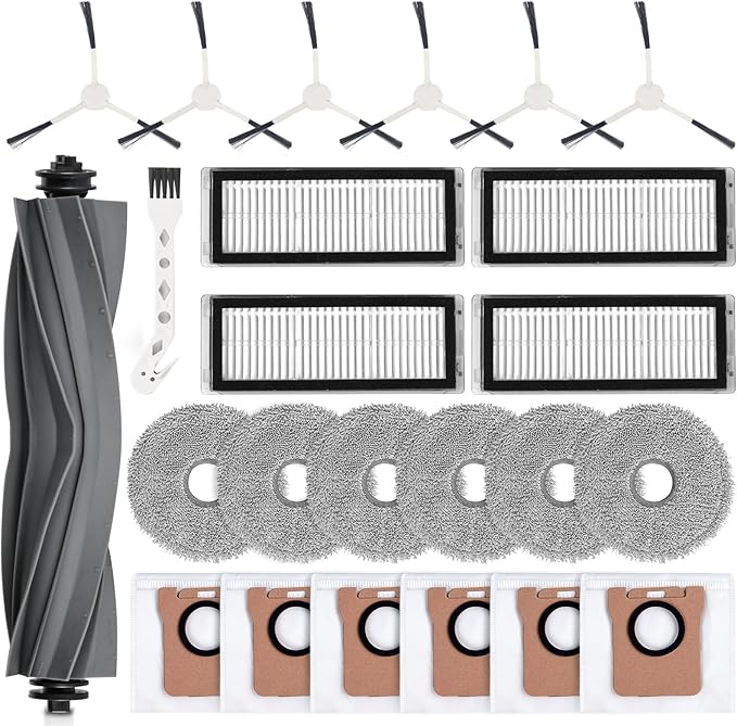 24 Pack Replacement Accessories for Dreame L20 / L30 Ultra Robot Vacuum, 1 Main Brush 4 HEPA Filters 6 Side brushes 6 Mop Pads 6 Dust Bags 1 Cleaning Brush