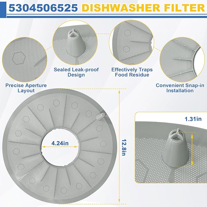 5304506525 Dishwasher Filter Replacement for Frigidaire Appliance Crosley Kenmore Electrolux Dishwasher Accessories Replaces 4456337 AP6036340 PS11770489 154252401 EAP11770489