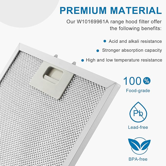 2 Pack W10169961A Hood Vent Grease Filter 10.5" X 12" Microwave Grease Filter With 3-Layer Aluminum Mesh Compatible with Whirlpool, Jenn.Air Range Hoods Replaces W10875058 W11245983 by AMI PARTS