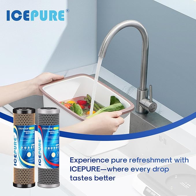 ICEPURE 2.5" x 10" Whole House Water Filter Combo Kit, KDF Filter Cartridge and Upgraded Coconut Shell Activated Carbon Lead Remove Filter Replacement for 10 Inch Water Filter System, 2 Combo