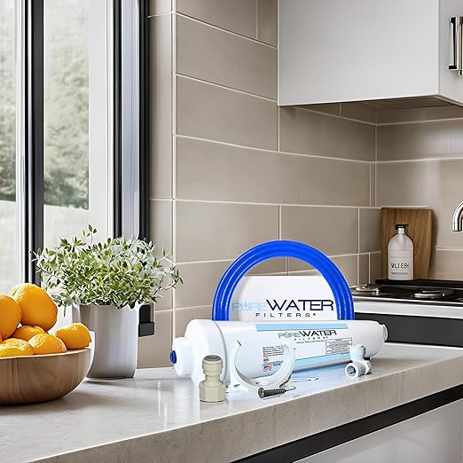 PureWater Filters Under Sink Water Filtration Kit, Made in USA, NSF Certified Chlorine Reduction, Coconut Shell Activated Carbon, Includes 1-Year Filter Cartridge