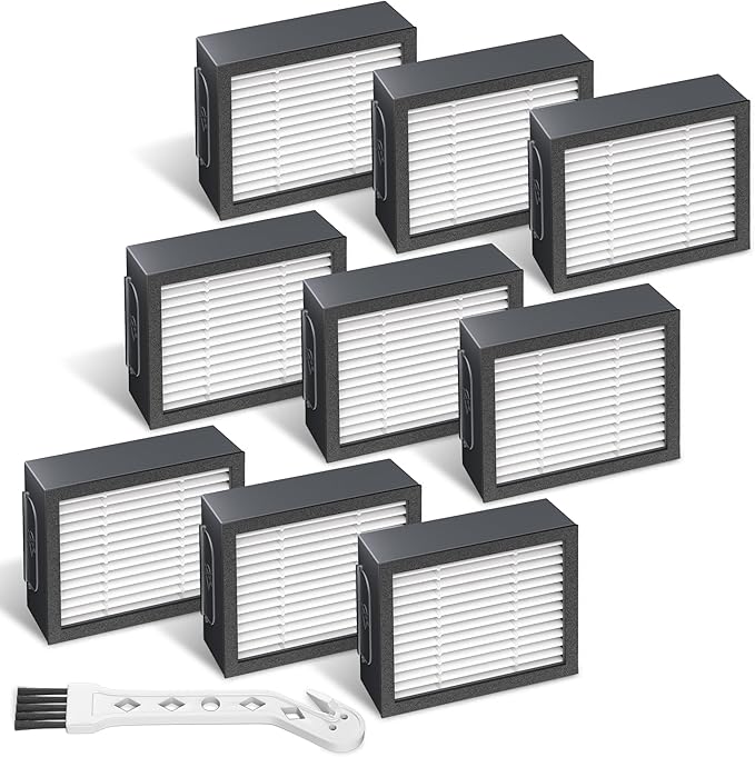 Improvedhand Filters Replacement Fit for i-Robot Room.ba E I & J Series i7 i7+/plus i3 i3+ i4 i6 i6+ i8 i8+ E5 E6 E7 Vacuum Cleaner, 9 Pack Filter Replacements + 1 Cleaning Brush