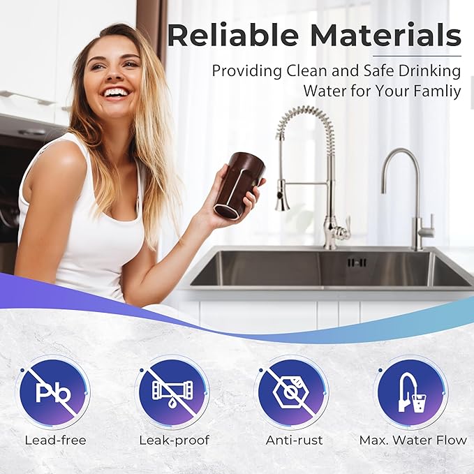 iSpring GA3-BN Drinking Water Faucet with 3/8" Connector, Heavy Duty Lead-Free Reverse Osmosis Faucet for RO System, Non-Air Gap 100% Stainless Steel RO Faucet, Brushed Nickel Finish