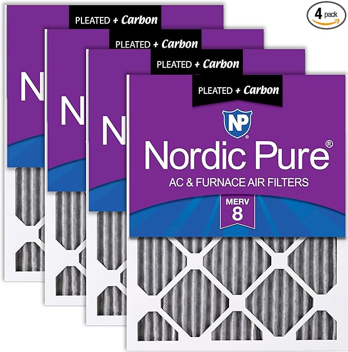 Nordic Pure 18x25x1 (Actual Size: 17 1/2 x 24 1/2 x 3/4) Furnace Air Filters MERV 8 Pleated Plus Carbon 4 Pack